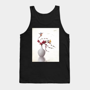 White Vase of Flowers on White Space Tank Top